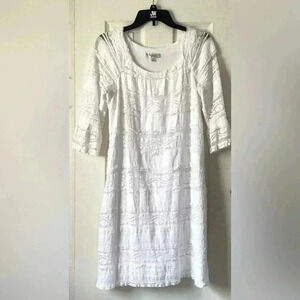 Dressbarn White Lace Lined Dress with bell sleeves lace knee length dress size12